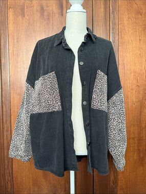 POL Black Jacket with Taupe Leopard Panels